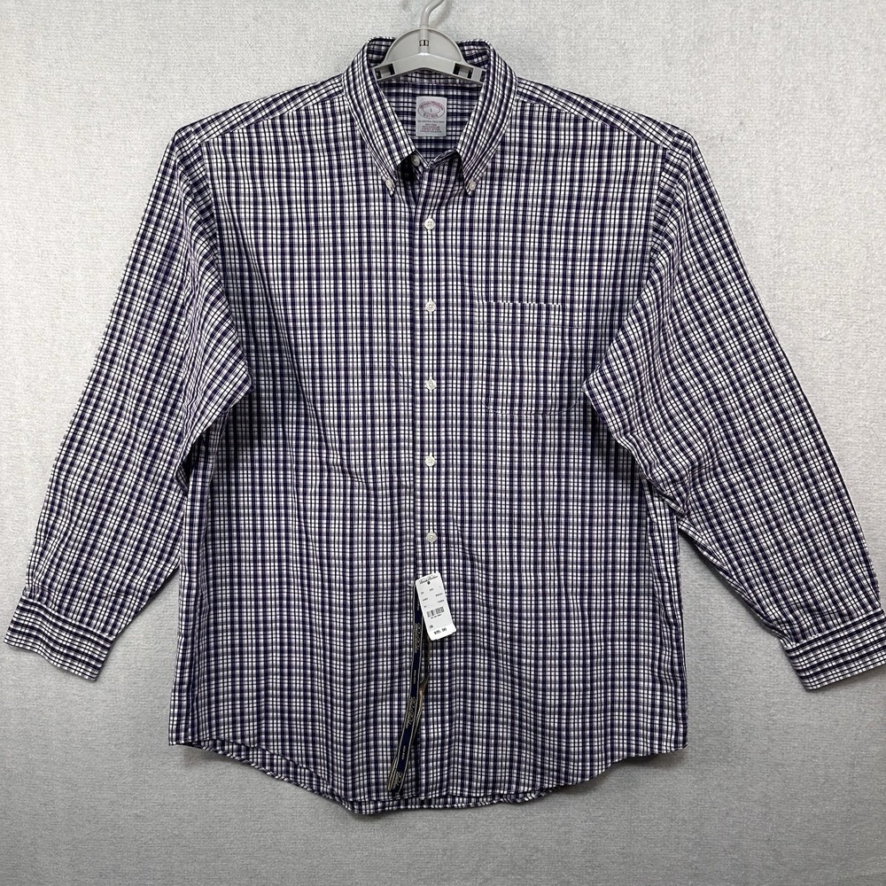 Brooks Brothers Dress Shirt Men's Large Non Iron The Original Polo Shirt Plaid